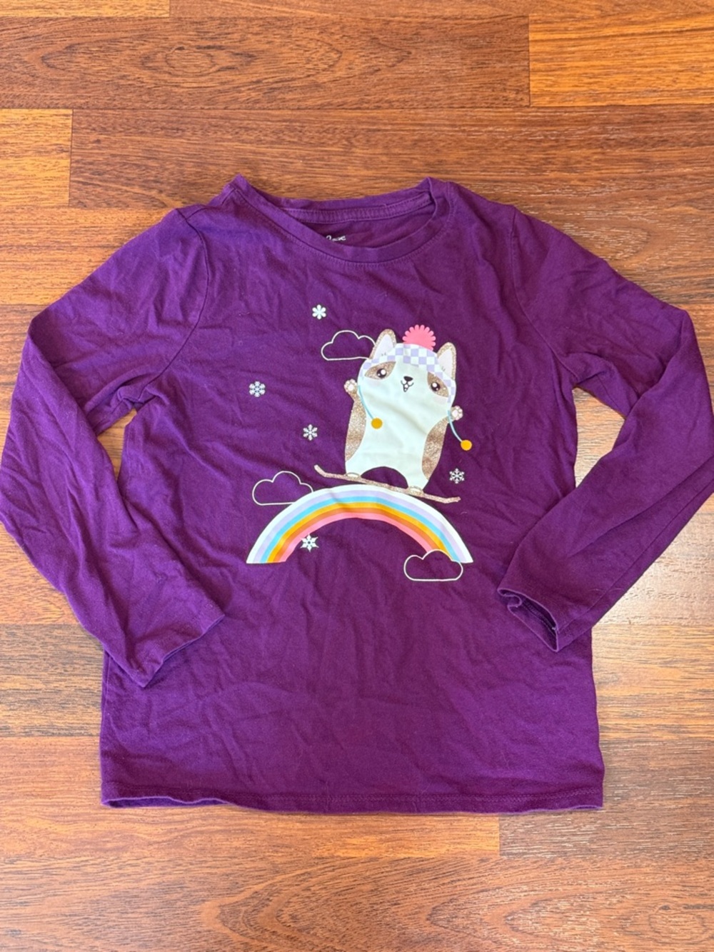 3/$12 Cat & Jack Plum Long-Sleeve Tee with Snowboarding Hamster Graphic (6x)